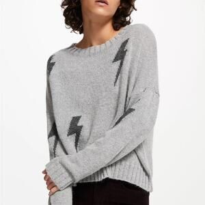 RAILS Perci Lightning Bolt Trendy Crewneck Wool Blend Sweater Medium Gray $165